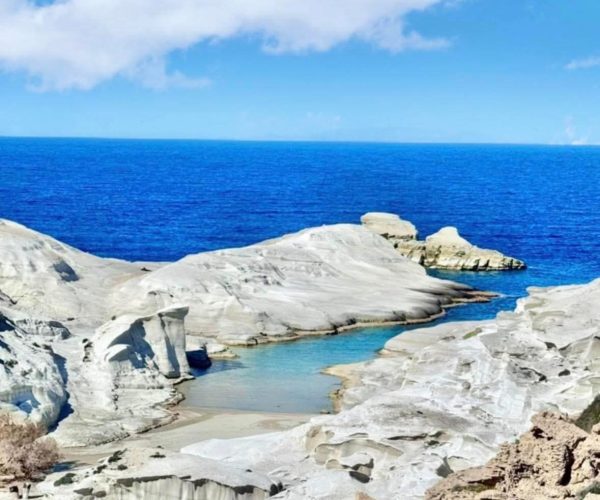 The white lunar rock formations of Sarakiniko in Milos